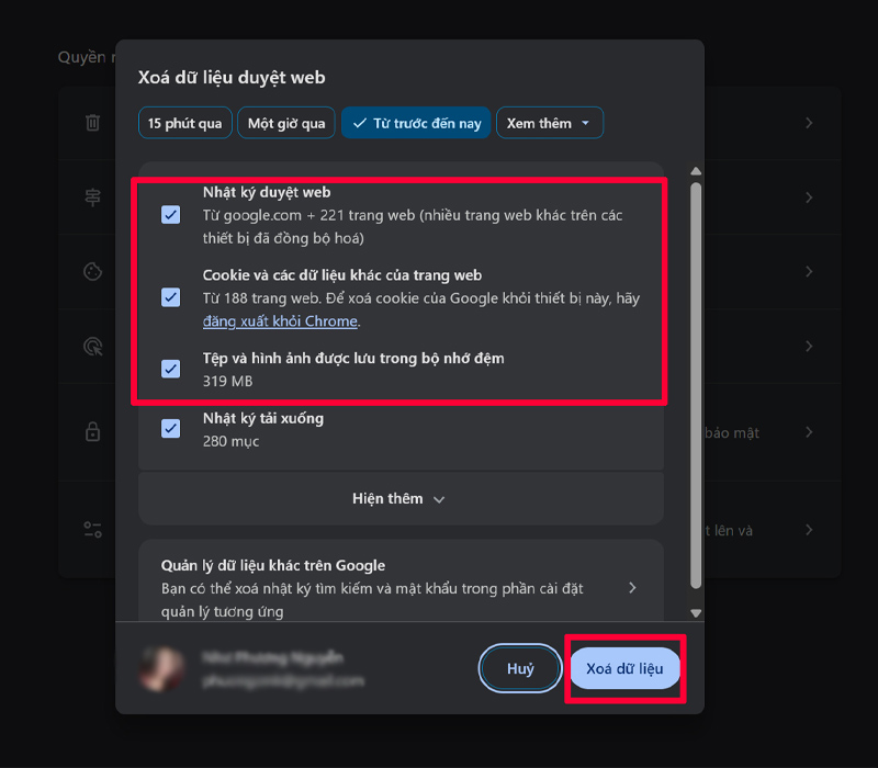 Hướng dẫn Xóa bộ nhớ đệm và cookie trình duyệt