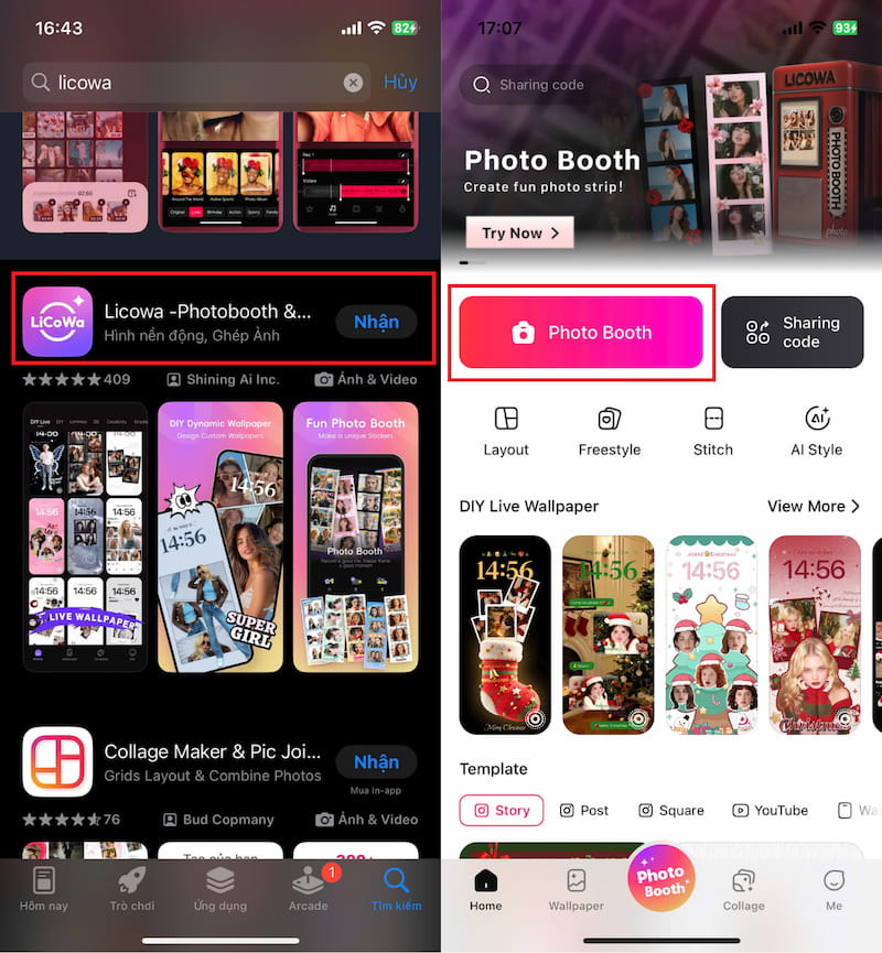 Chọn mục Photobooth