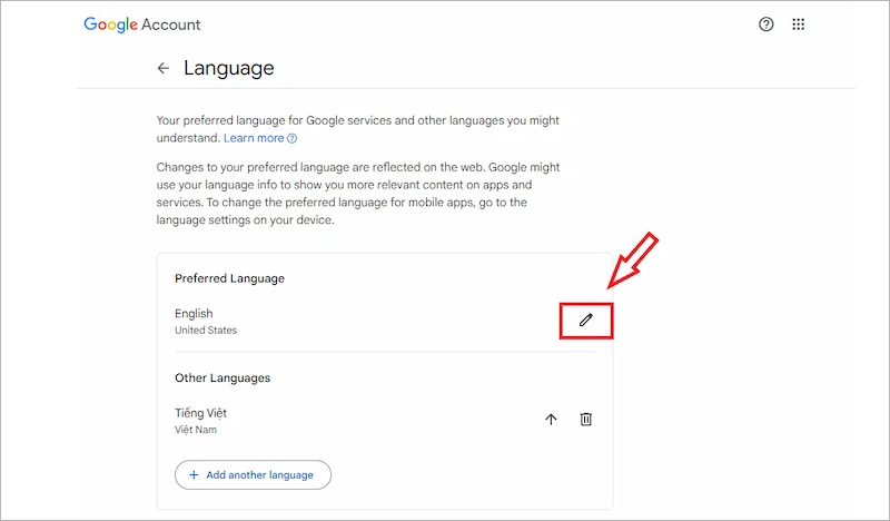 Lướt xuống và chọn vào mục “Language” (Ngôn ngữ)