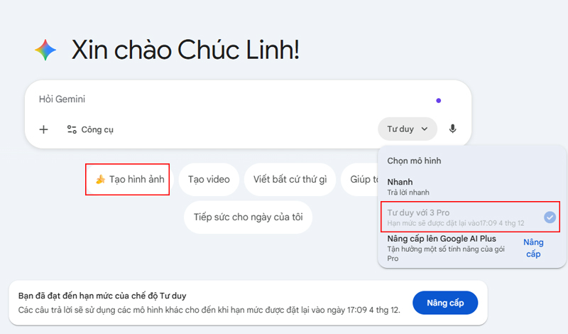 Chọn mô hình tạo ảnh với Nano Banana Pro và bắt đầu tạo ảnh