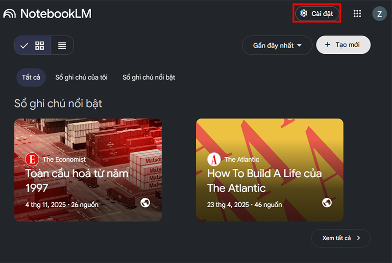 Nhấp vào “Cài đặt” trên giao diện chính