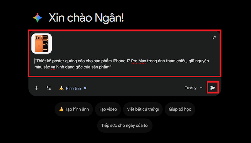 Tải ảnh và nhập prompt vào Nano Banana Pro