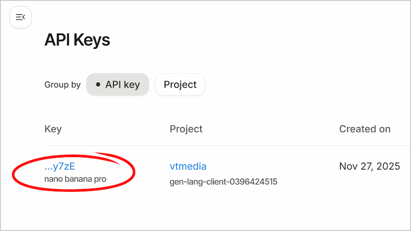 Tạo khóa API cho dự án