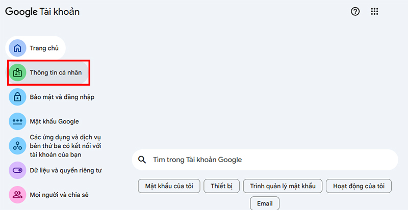 Truy cập phần “Cài đặt Tài khoản Google”