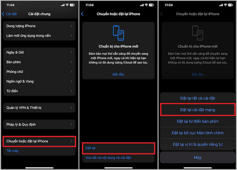 Đặt lại cài đặt mạng iPhone