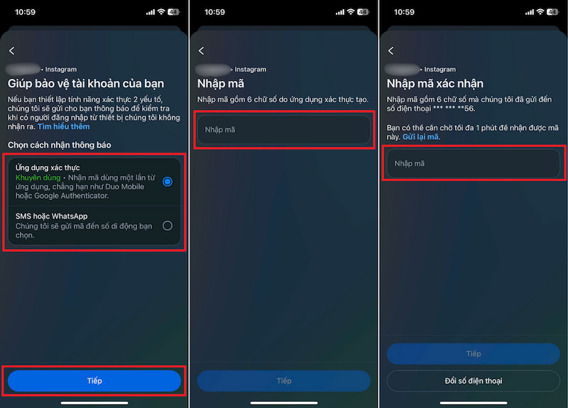 Chọn cách nhận mã xác thực