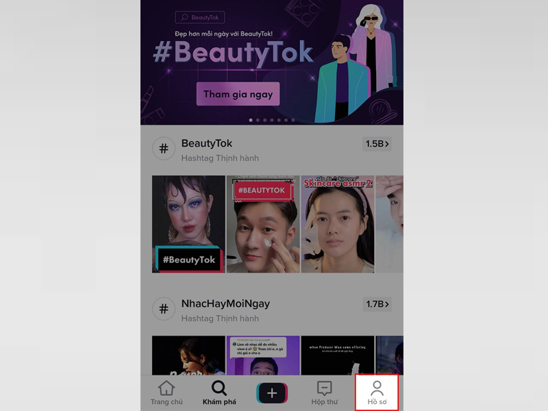 Mở ứng dụng TikTok, chọn biểu tượng hồ sơ để truy cập vào trang cá nhân