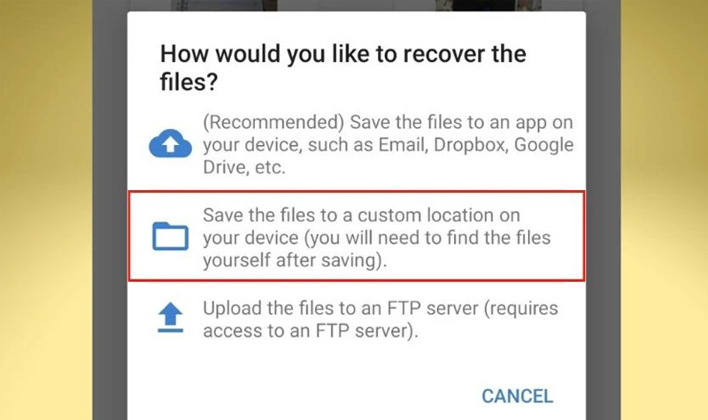 Chọn Save the file a custom location