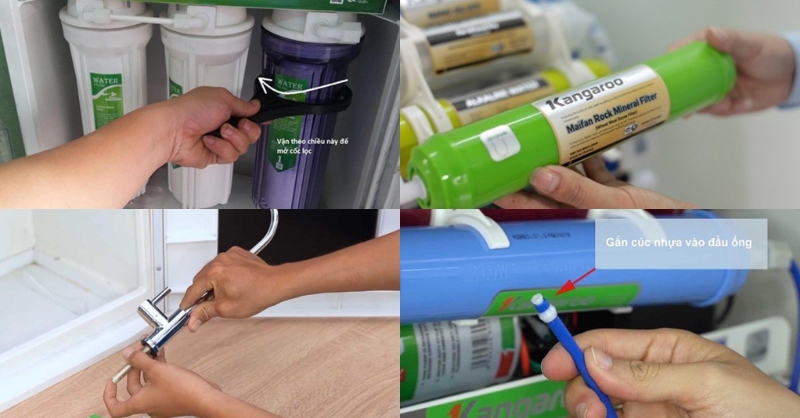 Các bước 1,2,3,4 lắp đặt máy lọc nước