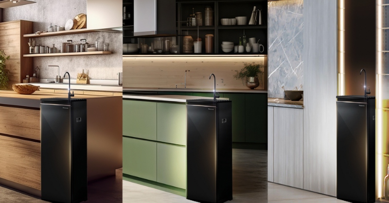 Máy lọc nước thiết kế dạng tủ đứng, thon gọn, phù hợp đặt ở góc bếp