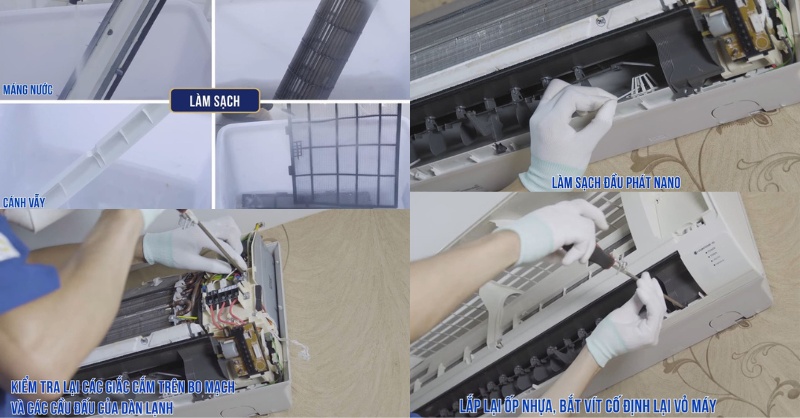 Lắp lại và kiểm tra hoạt động của máy sau khi vệ sinh dàn lạnh bằng