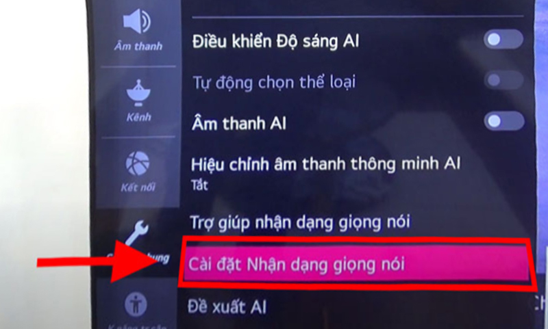 Chọn “Cài đặt nhận dạng giọng nói” (Voice recognition settings)