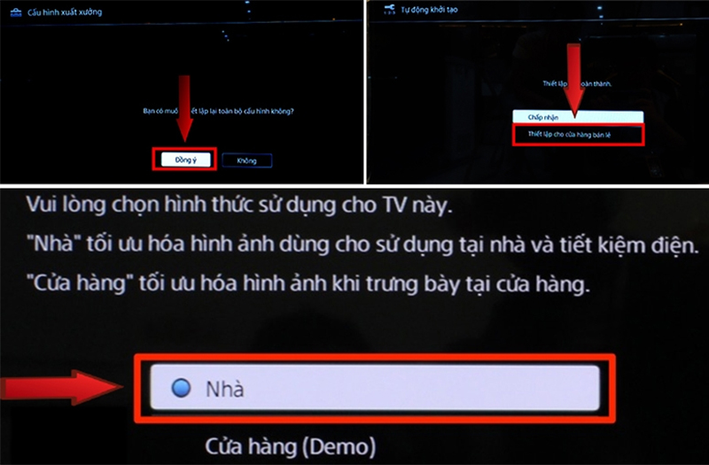 Chọn hình thức sử dụng dành cho tivi Sony là “Nhà” (Home)