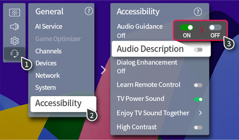 Chọn “Mô tả âm thanh” (Audio Description)