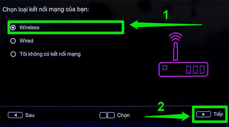 Chọn “Wireless” nếu sử dụng mạng không dây