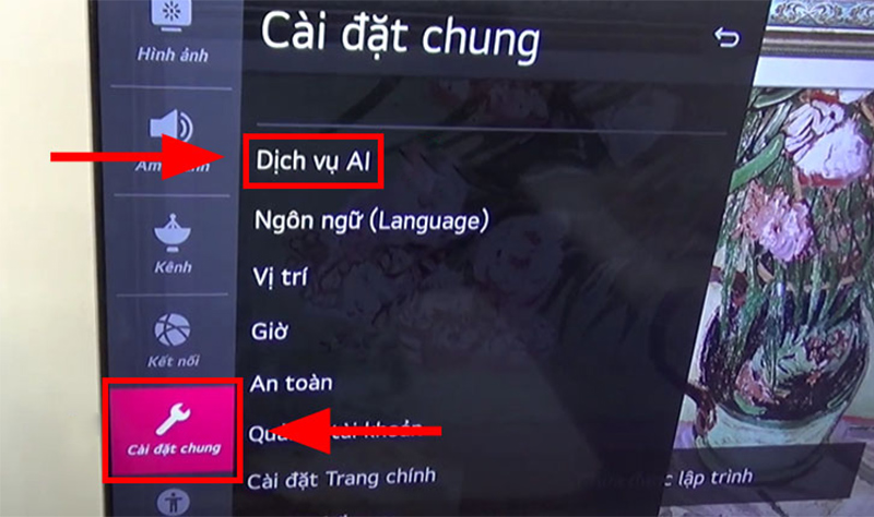 Vào “Cài đặt chung” (General settings) rồi chọn “Dịch vụ AI” (AI services)