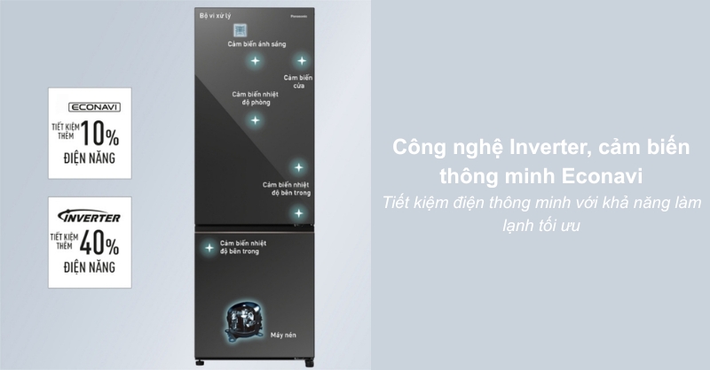 Công nghệ Inverter, cảm biến thông minh Econavi trên tủ lạnh Panasonic NR-BC361VGMV