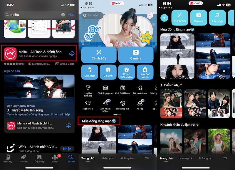 Chọn bộ lọc tạo ảnh tuyết rơi trên Meitu