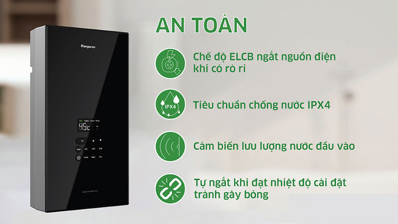 Máy nước nóng Kangaroo tích hợp tính năng an toàn