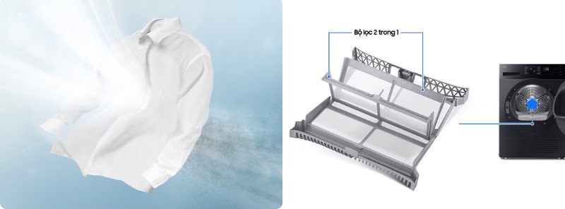 Bộ lọc 2 trong 1 tiện lợi, chế độ sấy Air Refresh trên máy sấy Samsung