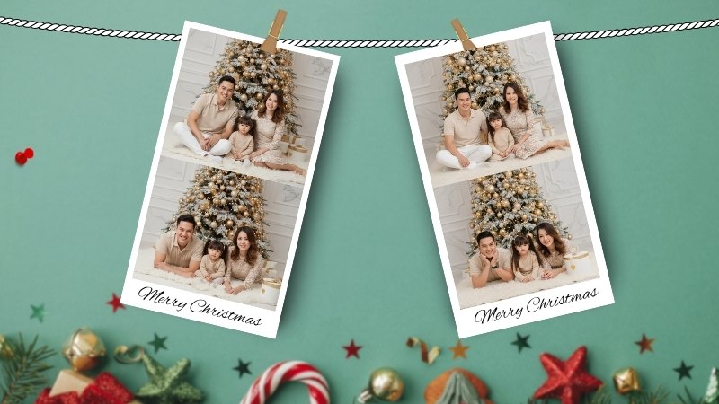 Prompt tạo ảnh Noel gia đình 3 người concept 2 khung ảnh