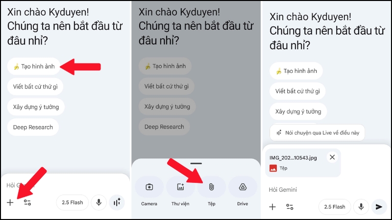 Hướng dẫn các bước tải ảnh tham chiếu lên Gemini để tạo ảnh Noel