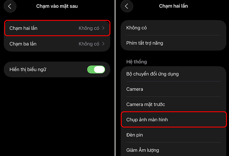 Chọn “Chạm hai lần” hoặc “Chạm ba lần” tùy thuộc vào thói quen sử dụng