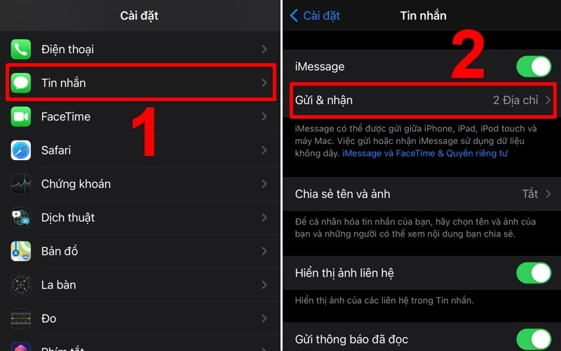 Chọn Gửi & Nhận trong mục Tin nhắn