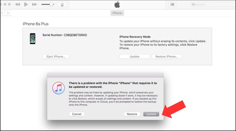 Cập nhật iTunes bằng cách nhấn vào Update