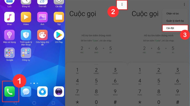 Vào ứng dụng Điện Thoại và nhấn vào biểu tượng dấu ba chấm