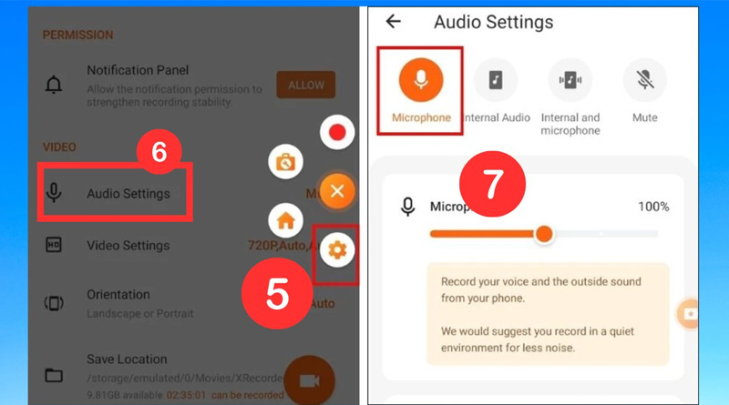 Thiết lập Audio Setting trong Cài đặt XRecorder
