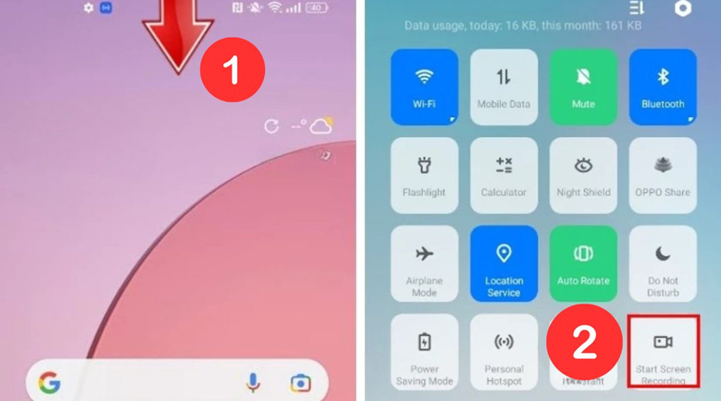 Kéo từ trên xuống để mở thanh công cụ và chọn Trình ghi màn hình