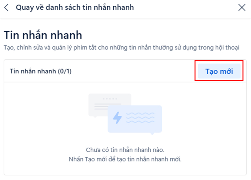 Nhấn nút “Tạo mới” để bắt đầu tạo mẫu tin nhắn mới