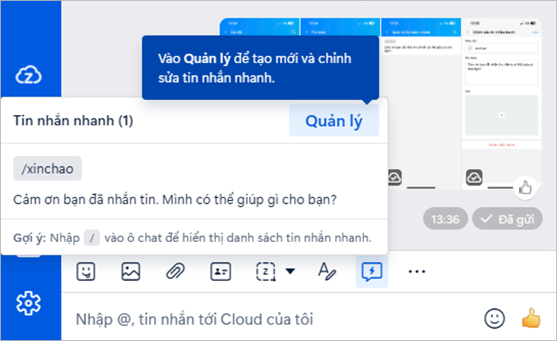 Nhấn vào nút “Quản lý” để vào giao diện thiết lập
