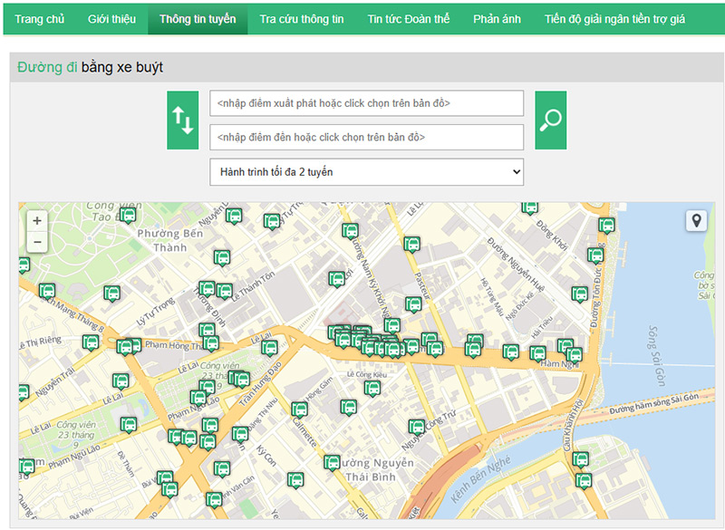 Nhập địa điểm đi và địa điểm đến vào ô thông tin rồi nhấn vào ô có hình kính lúp
