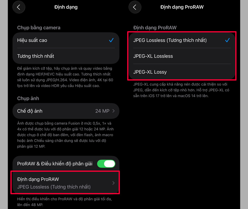 Hướng dẫn thay đổi độ phân giải và định dạng ảnh ProRAW