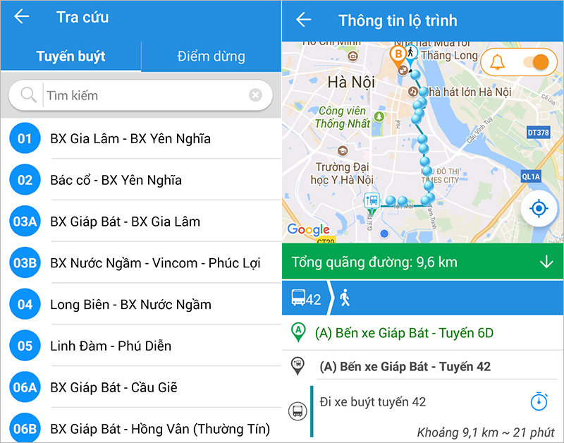 Tra cứu tuyến xe buýt trên ứng dụng Tìm Buýt