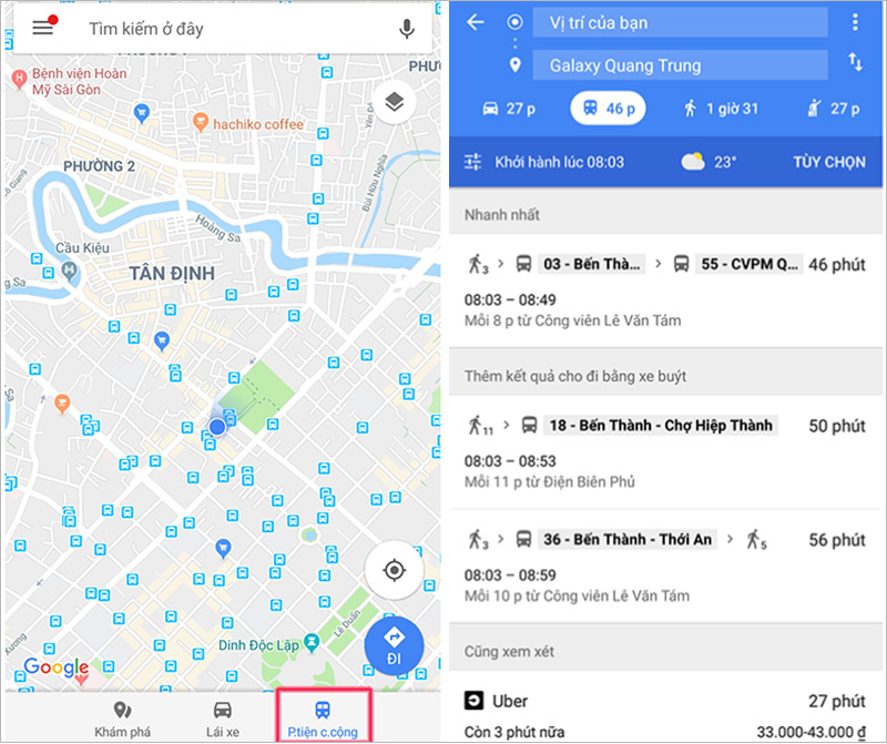 Hướng dẫn cách tra cứu tuyến xe buýt qua Google Map