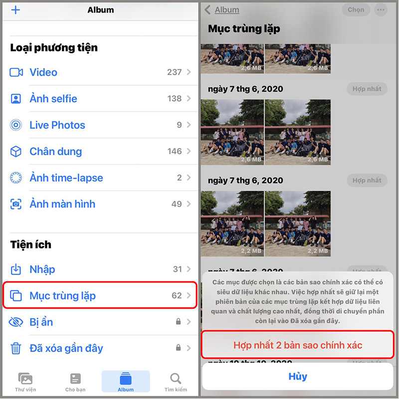 Xóa ảnh và video trùng lặp trên iPhone