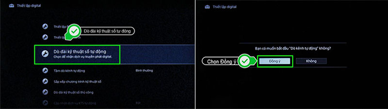 Chọn vào mục dò đài kỹ thuật số tự động và chọn đồng ý