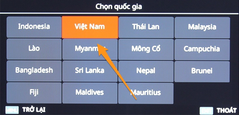 Đặt đúng vùng quốc gia khi dò kênh