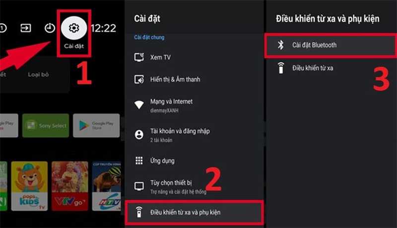 Khởi động tính năng Bluetooth trên tivi Sony