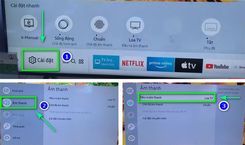 Vào cài đặt rồi chọn đầu ra cho âm thanh