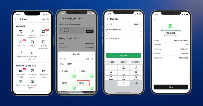 Các bước nạp tiền qua ứng dụng VETC