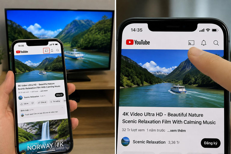 Người dùng iPhone có thể sử dụng YouTube Cast để kết nối điện thoại với tivi