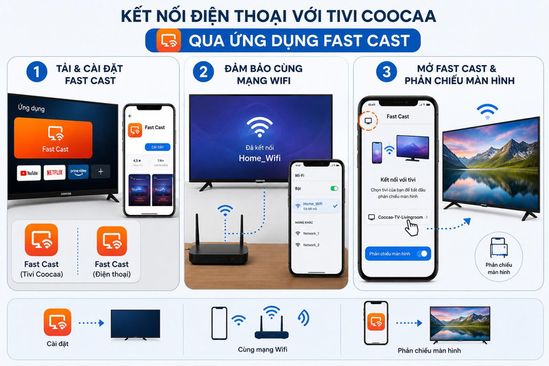 Coocaa tích hợp ứng dụng Fast Cast giúp trình chiếu màn hình nhanh