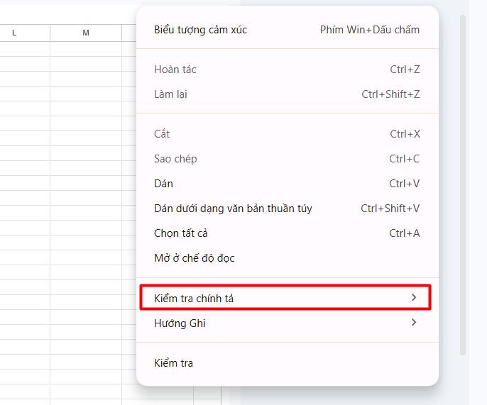 Di chuyển đến dòng kiểm tra chính tả trong menu