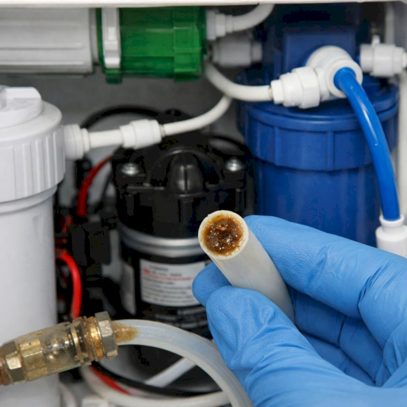 Đường ống máy lọc nước bị tắc do cặn bẩn khiến nước chảy yếu