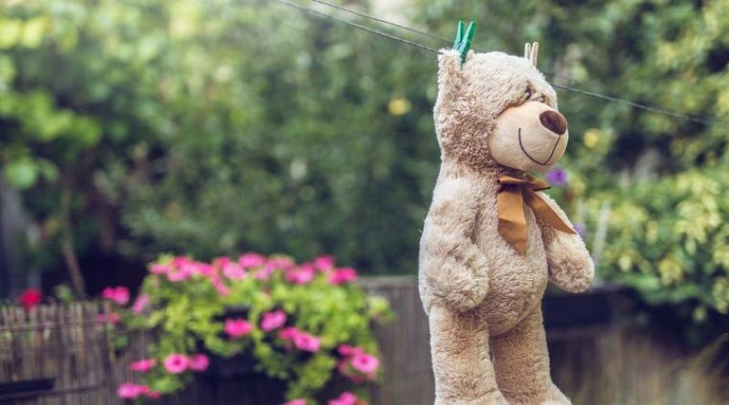 Gấu bông sau khi giặt cần được phơi khô dưới ánh nắng tự nhiên