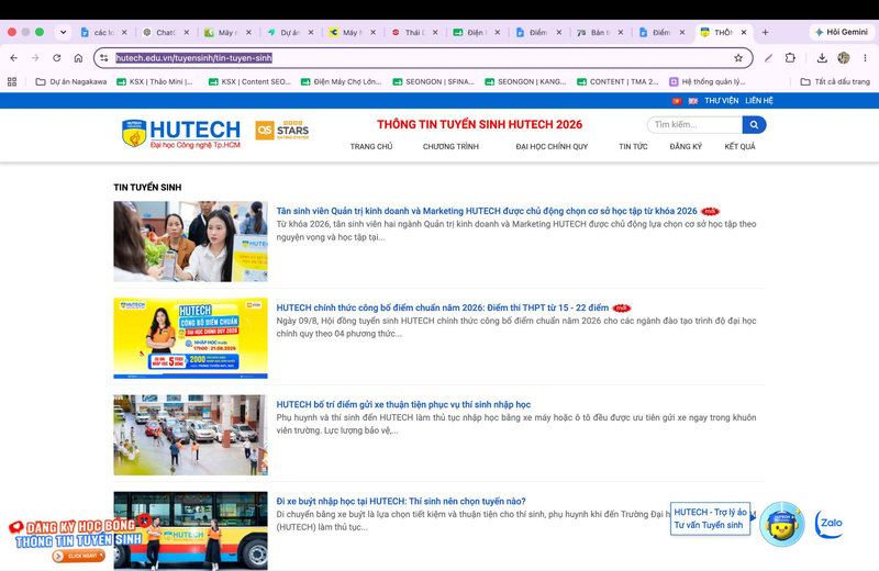 Giao diện website cập nhật thông tin điểm chuẩn trường Đại học Công nghệ TP.HCM (HUTECH)